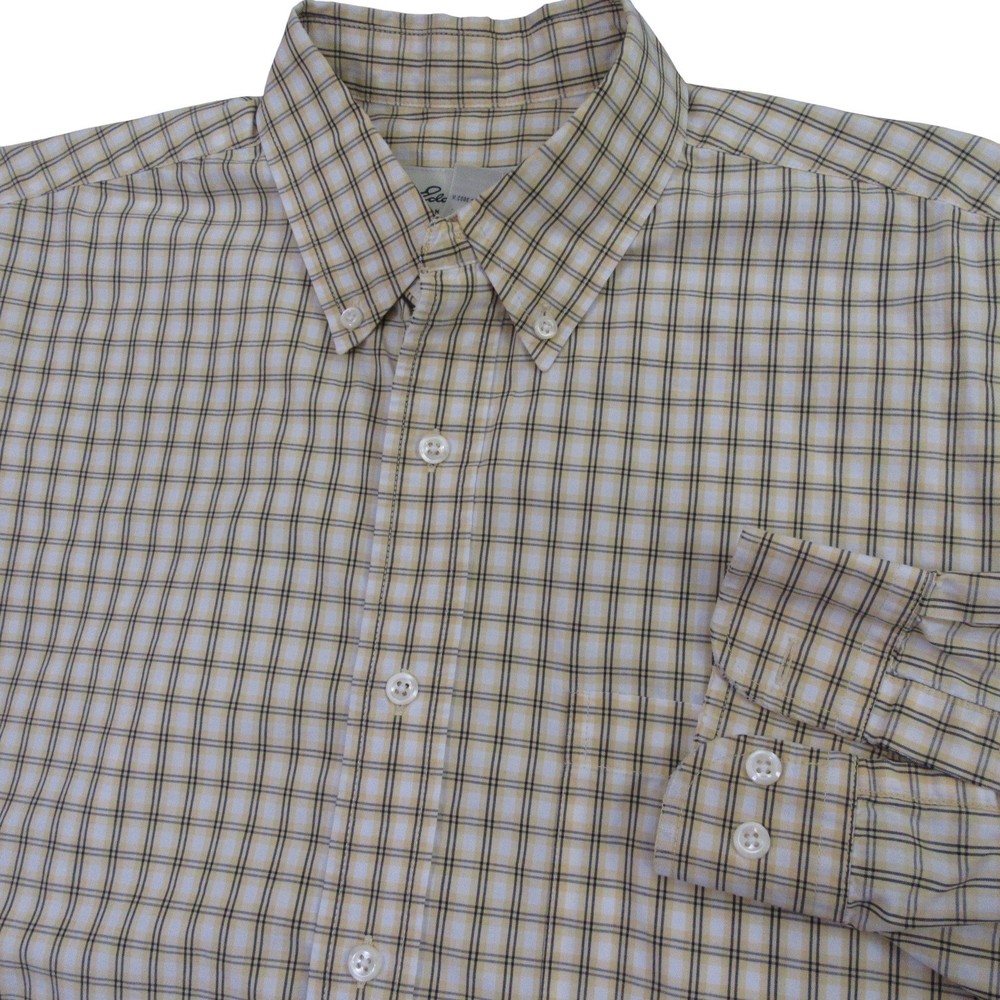 Eddie Bauer Mens Button Down Shirt‎ L Yellow Plaid Long Sleeve 100% Cotton